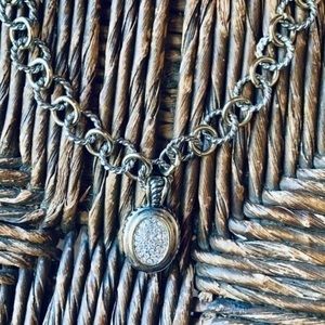 ✨✨ Silver Rope and Gold Mixed Chain Pave Rhinestone Cushion Pendant Necklace ✨